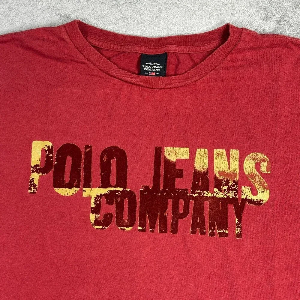 Y2K Ralph Lauren Polo Jeans Company Mens XXL Baggy Red T-Shirt Vintage Grunge